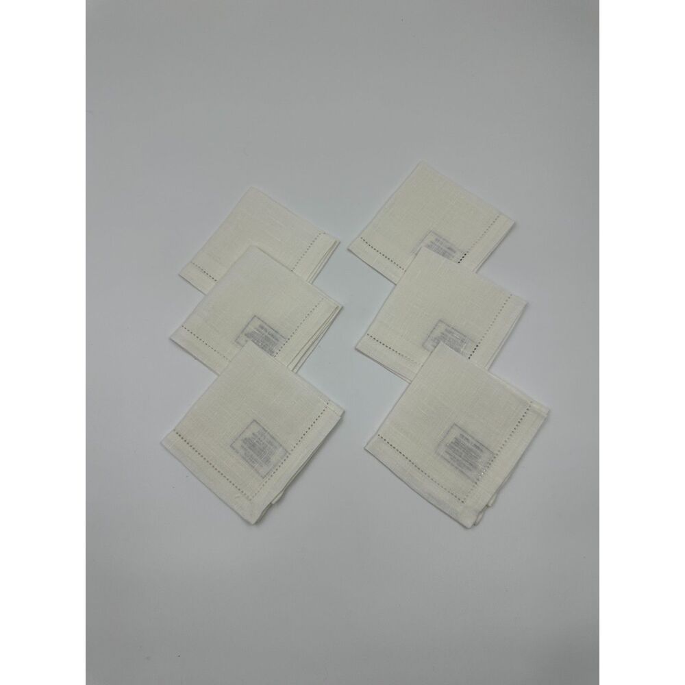 Linen Cocktail Napkins 9 x 9” Ladder Hemstitch Set of 6 White NWT